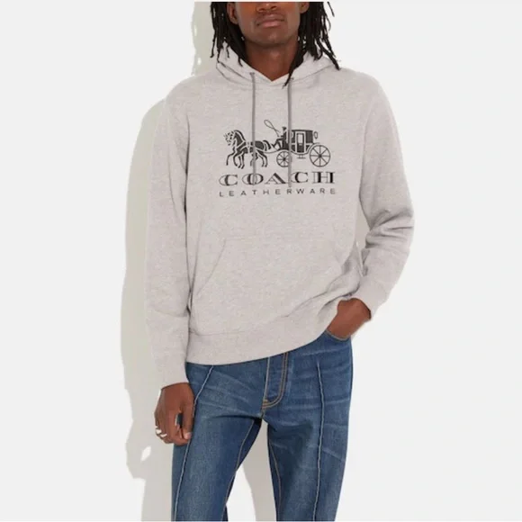 NWT Gray COACH Men’s Hoodie, Embroidery Horse & Carriage Logo - Picture 2 of 5